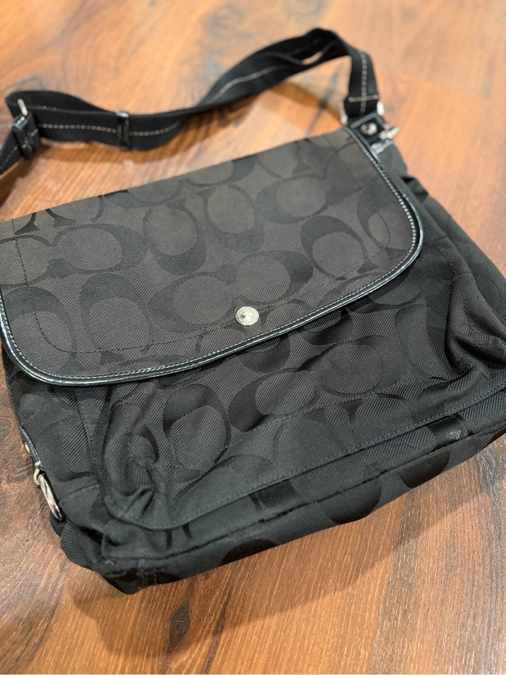 Coach Black Signature Nylon Flap Crossbody Bag